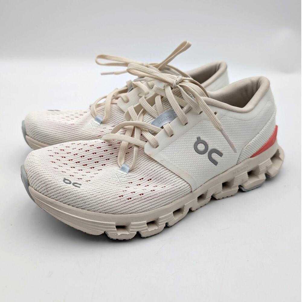 On Cloud X 4 Running Sneakers Shoes Lace-Up Women's Ivory/Salmon Size US7.5